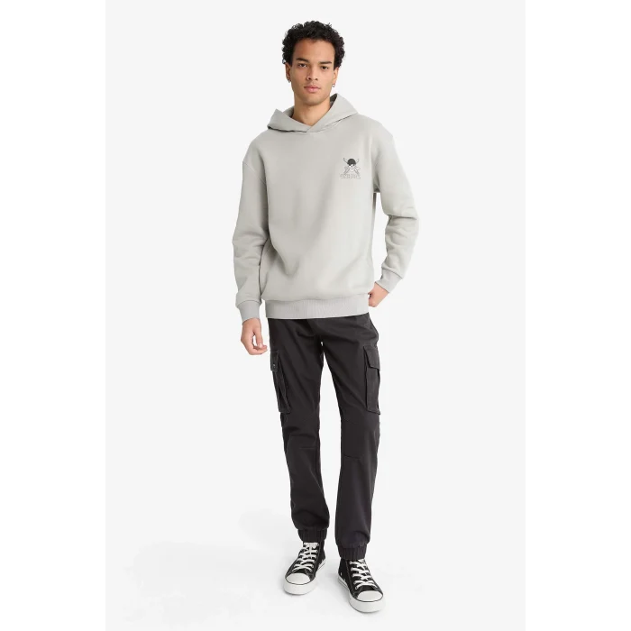 Defacto E9297AXGR454 Gri One Piece Boxy Fit Kapüşonlu Sırt Baskılı Sweatshirt