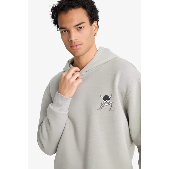 Defacto E9297AXGR454 Gri One Piece Boxy Fit Kapüşonlu Sırt Baskılı Sweatshirt