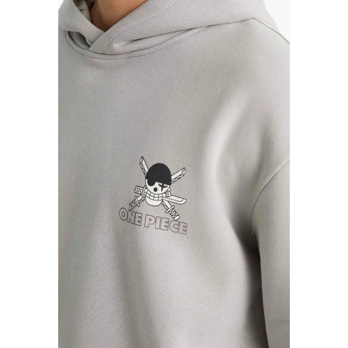 Defacto E9297AXGR454 Gri One Piece Boxy Fit Kapüşonlu Sırt Baskılı Sweatshirt