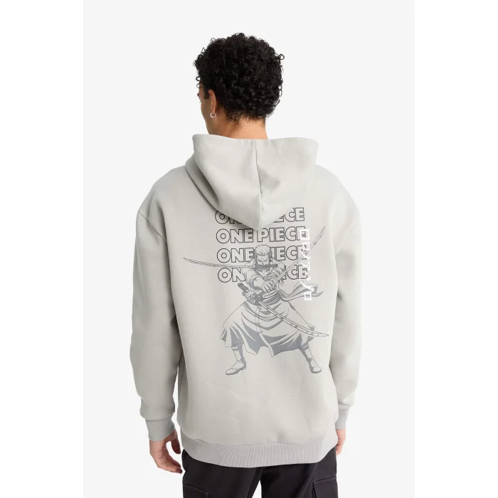 Defacto E9297AXGR454 Gri One Piece Boxy Fit Kapüşonlu Sırt Baskılı Sweatshirt