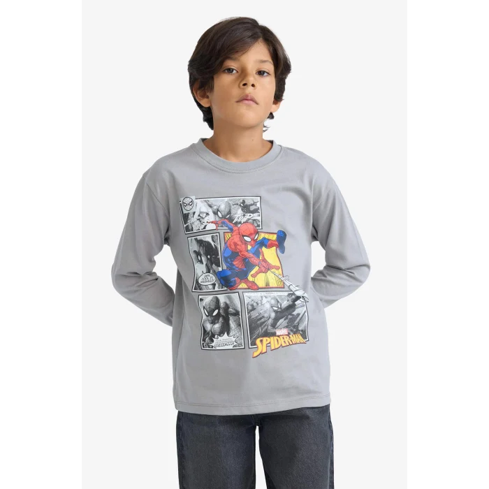 Defacto F4813A8GR455 Gri Erkek Çocuk Marvel Games Spiderman Bisiklet Yaka Uzun Kollu Tişört