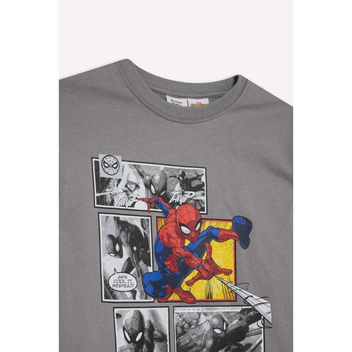 Defacto F4813A8GR455 Gri Erkek Çocuk Marvel Games Spiderman Bisiklet Yaka Uzun Kollu Tişört