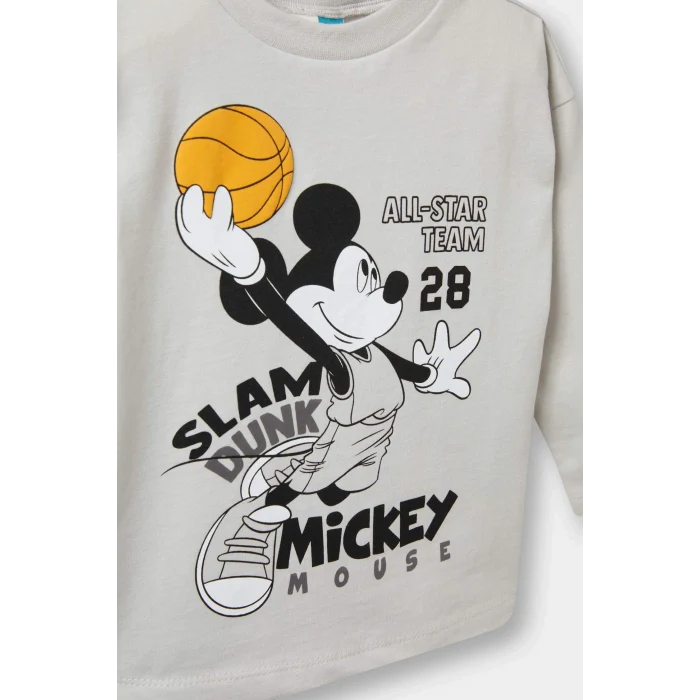Defacto F5007A5GR503 Gri Erkek Bebek Disney Mickey & Minnie Bisiklet Yaka Uzun Kollu Tişört