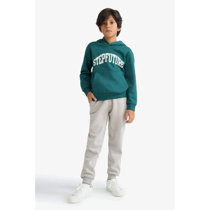 Defacto D3033A8GN155 Yeşil Erkek Çocuk Kapüşonlu İçi Yumuşak Tüylü Baskılı Sweatshirt