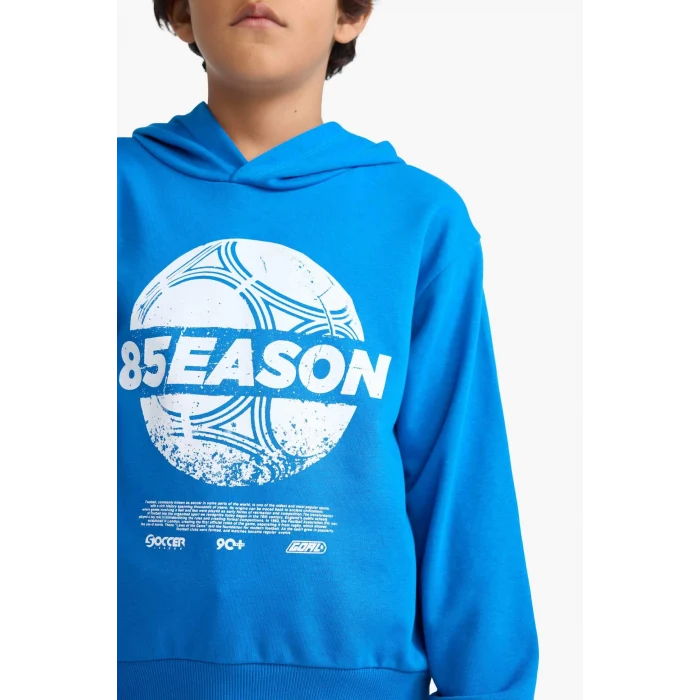 Defacto F2845A8BE59 Mavi Erkek Çocuk Kapüşonlu Baskılı Sweatshirt