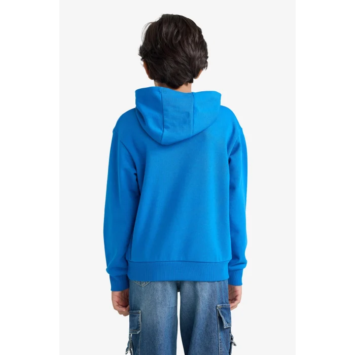 Defacto F2845A8BE59 Mavi Erkek Çocuk Kapüşonlu Baskılı Sweatshirt