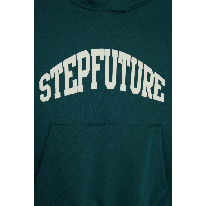 Defacto D3033A8GN155 Yeşil Erkek Çocuk Kapüşonlu İçi Yumuşak Tüylü Baskılı Sweatshirt