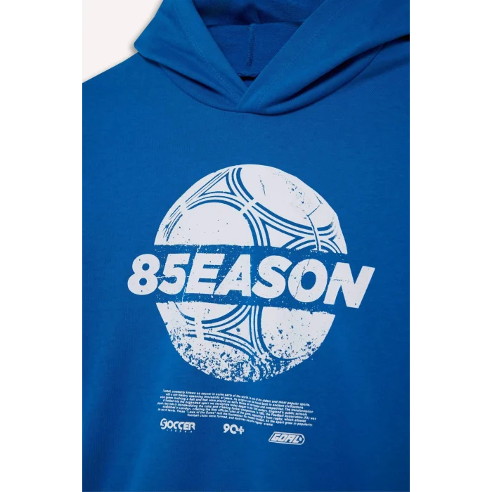Defacto F2845A8BE59 Mavi Erkek Çocuk Kapüşonlu Baskılı Sweatshirt