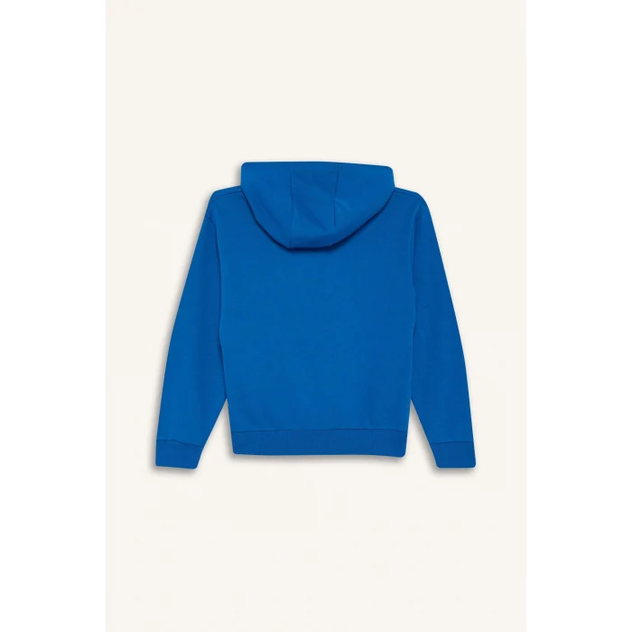 Defacto F2845A8BE59 Mavi Erkek Çocuk Kapüşonlu Baskılı Sweatshirt