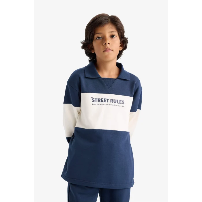 Defacto F2500A8NV147 Lacivert Erkek Çocuk 2li Takım Renk Bloklu Sweatshirt Eşofman Altı