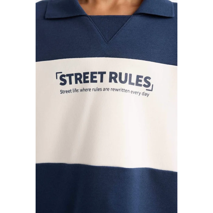 Defacto F2500A8NV147 Lacivert Erkek Çocuk 2li Takım Renk Bloklu Sweatshirt Eşofman Altı