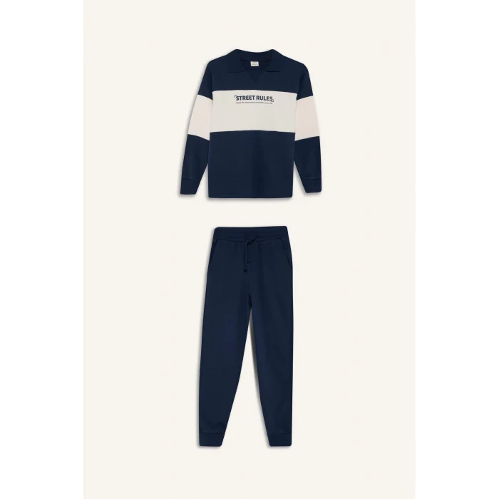 Defacto F2500A8NV147 Lacivert Erkek Çocuk 2li Takım Renk Bloklu Sweatshirt Eşofman Altı
