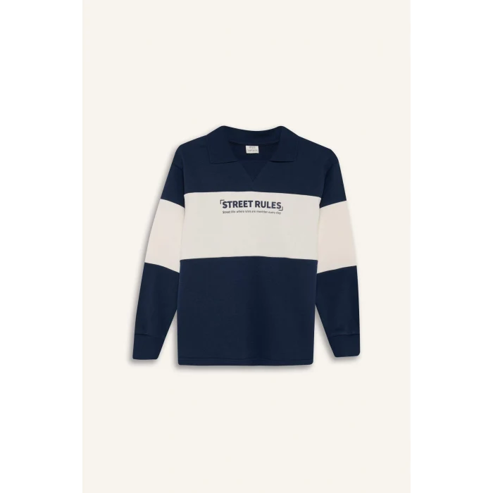 Defacto F2500A8NV147 Lacivert Erkek Çocuk 2li Takım Renk Bloklu Sweatshirt Eşofman Altı