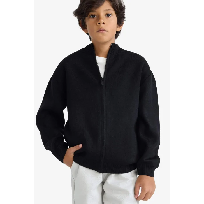 Defacto F0817A8BK27 Siyah Erkek Çocuk Yarım Fermuarlı Hırka