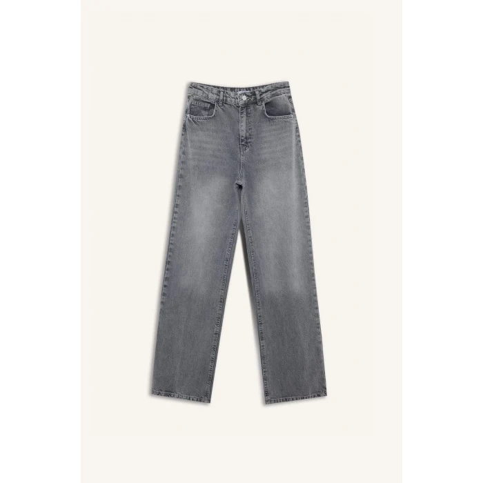 Defacto F5522AXNM55 Gri 90s Wide Leg Yüksek Bel Uzun Jean Yıkamalı Pantolon