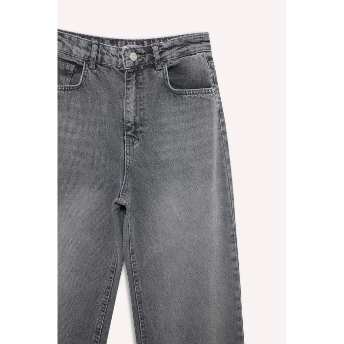 Defacto F5522AXNM55 Gri 90s Wide Leg Yüksek Bel Uzun Jean Yıkamalı Pantolon