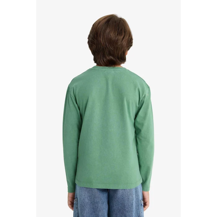 Defacto G1816A8GN957 Yeşil Erkek Çocuk Bisiklet Yaka Baskılı Uzun Kollu Tişört