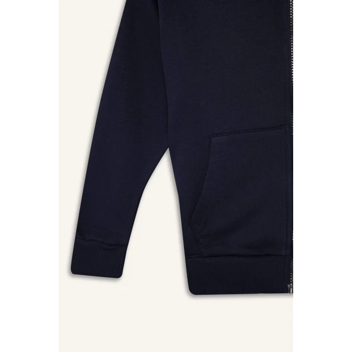 Defacto E9575A8NV253 Lacivert Erkek Çocuk Basic Düz Kapüşonlu Fermuarlı Sweatshirt