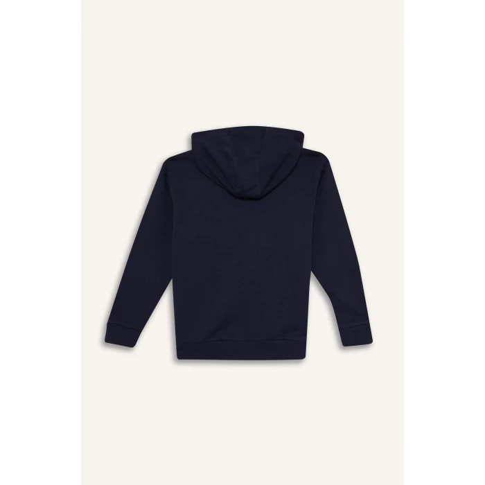 Defacto E9575A8NV253 Lacivert Erkek Çocuk Basic Düz Kapüşonlu Fermuarlı Sweatshirt