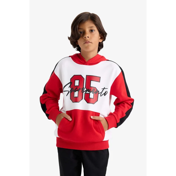 Defacto F2505A8RD79 Kırmızı Erkek Çocuk 2li Takım Kapüşonlu Baskılı Sweatshirt Eşofman Altı