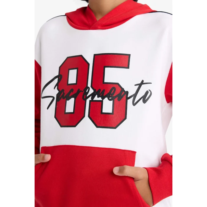 Defacto F2505A8RD79 Kırmızı Erkek Çocuk 2li Takım Kapüşonlu Baskılı Sweatshirt Eşofman Altı