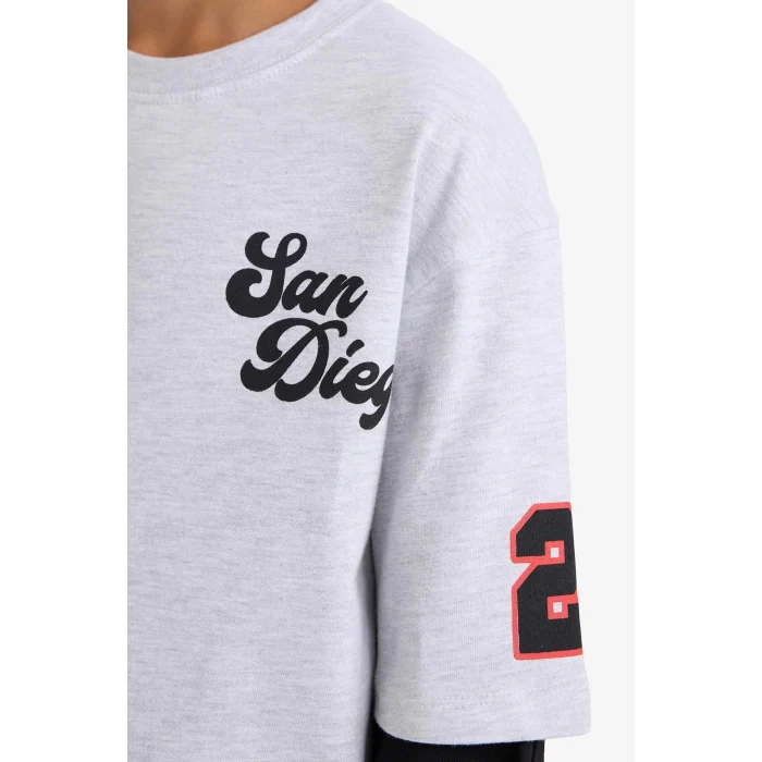 Defacto F2494A8GR400 Gri Erkek Çocuk 2li Takım Baskılı Sweatshirt Eşofman Altı