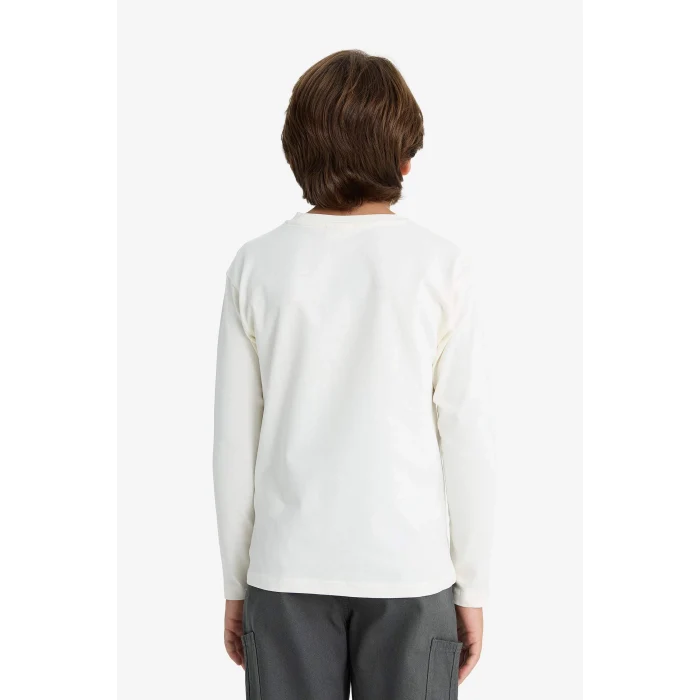 Defacto E9530A8ER136 Ekru Erkek Çocuk Bisiklet Yaka Baskılı Uzun Kollu Tişört