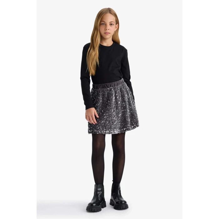 Defacto U6810A6BK81 Siyah 	Kız Çocuk Bisiklet Yaka Basic Düz Uzun Kollu Okul Tişörtü