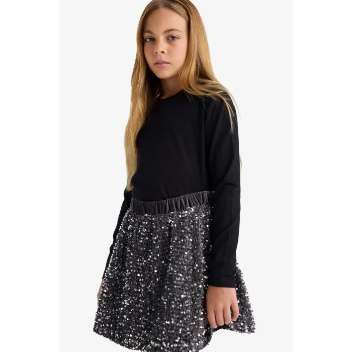 Defacto U6810A6BK81 Siyah 	Kız Çocuk Bisiklet Yaka Basic Düz Uzun Kollu Okul Tişörtü