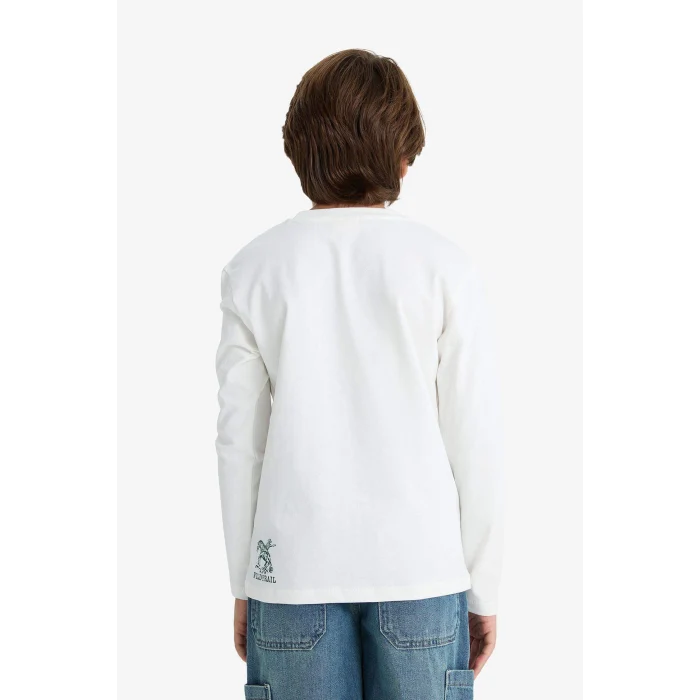 Defacto G1817 Beyaz Erkek Çocuk Bisiklet Yaka Baskılı Uzun Kollu Tişört