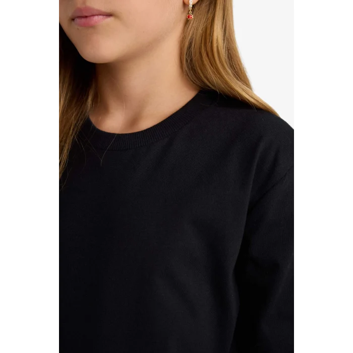 Defacto U6810A6BK81 Siyah 	Kız Çocuk Bisiklet Yaka Basic Düz Uzun Kollu Okul Tişörtü