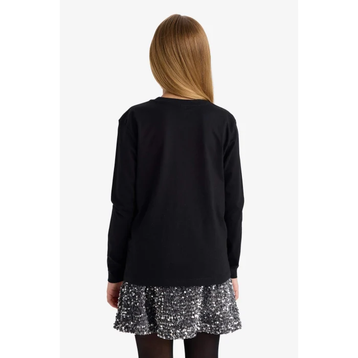 Defacto U6810A6BK81 Siyah 	Kız Çocuk Bisiklet Yaka Basic Düz Uzun Kollu Okul Tişörtü