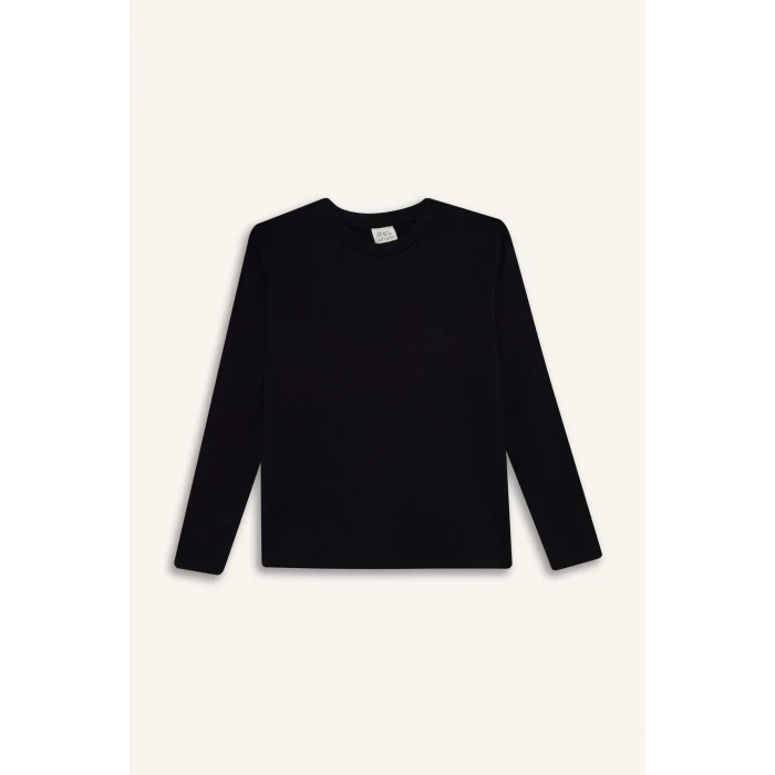 Defacto U6810A6BK81 Siyah 	Kız Çocuk Bisiklet Yaka Basic Düz Uzun Kollu Okul Tişörtü