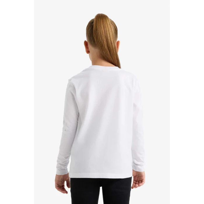 Defacto U6810 Beyaz Kız Çocuk Bisiklet Yaka Uzun Kollu Okul Tişörtü