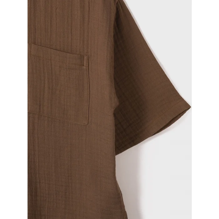 LCW Vision Kahverengi Önden Düğme Kapamalı Düz Cep Detaylı Kısa Kollu Kadın Gömlek