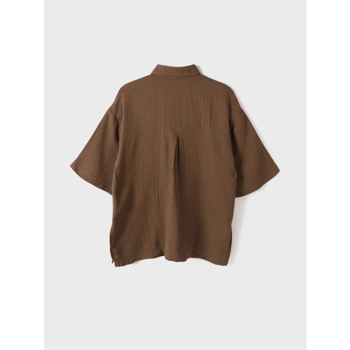 LCW Vision Kahverengi Önden Düğme Kapamalı Düz Cep Detaylı Kısa Kollu Kadın Gömlek