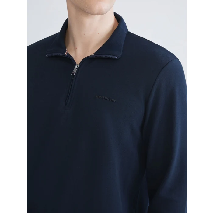 SOUTHBLUE Lacivert Dik Yaka Baskılı Erkek Sweatshirt