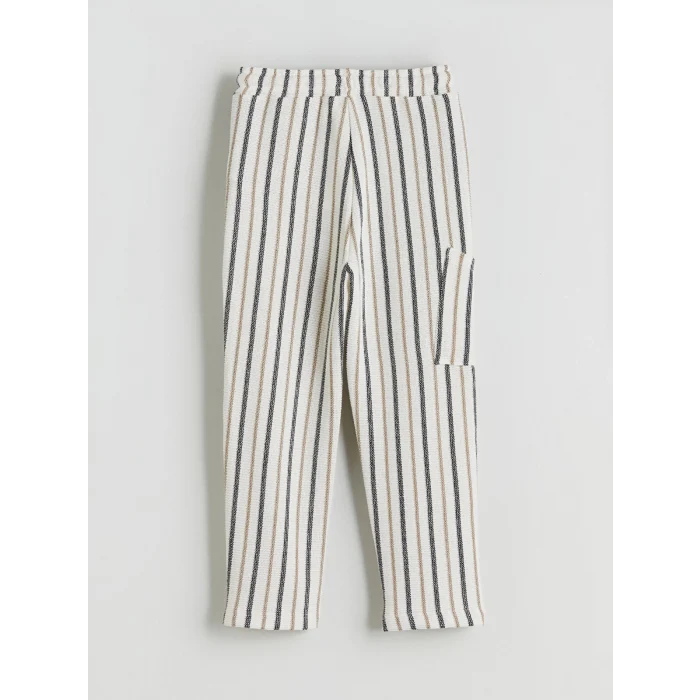 LCW Kids Ekru Çizgili Erkek Çocuk Kargo Eşofman Altı