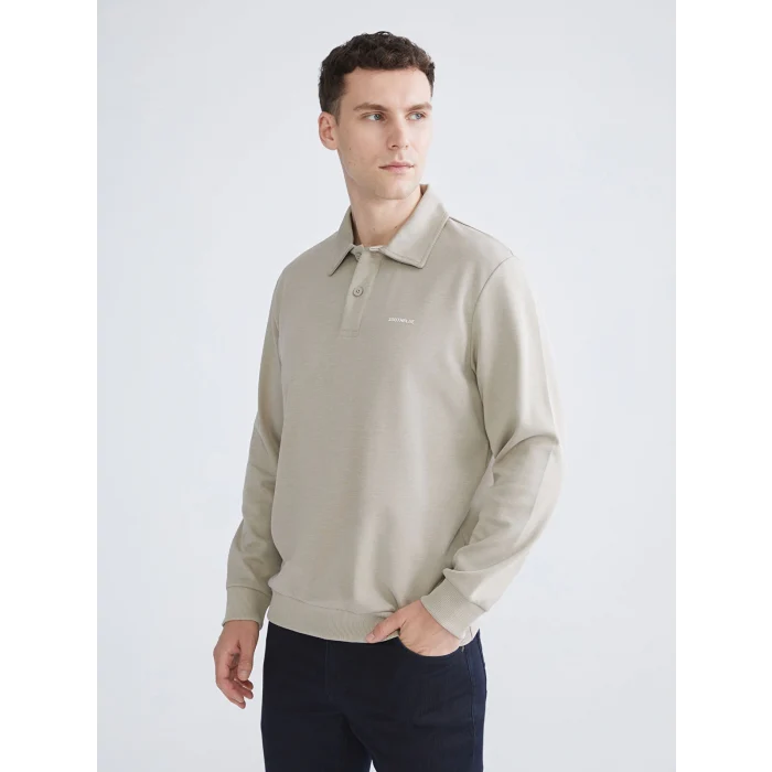 SOUTHBLUE Bej Polo Yaka Erkek Sweatshirt