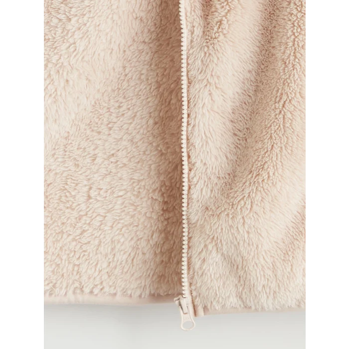 LCW Kids Bej Kapüşonlu Pelüş Kız Çocuk Fermuarlı Sweatshirt