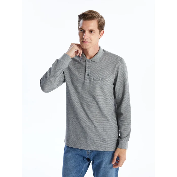 LCWAIKIKI Classic Gri Polo Yaka Uzun Kollu Erkek Sweatshirt