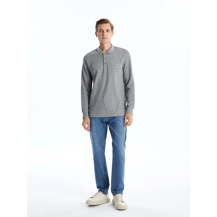 LCWAIKIKI Classic Gri Polo Yaka Uzun Kollu Erkek Sweatshirt