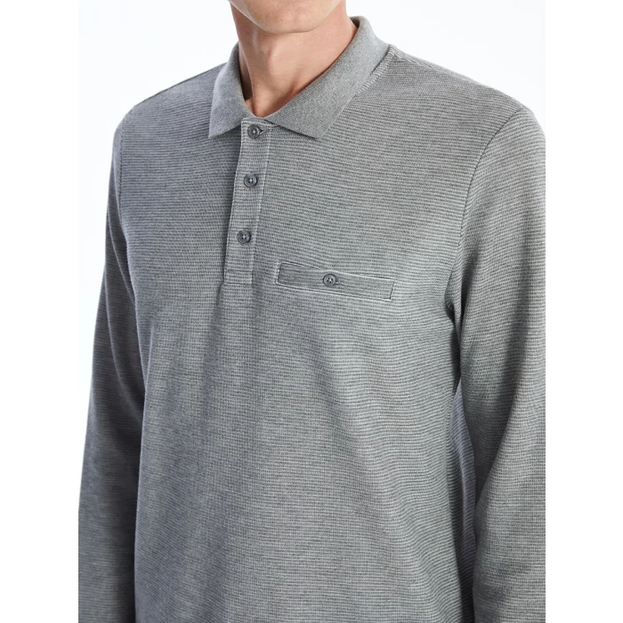LCWAIKIKI Classic Gri Polo Yaka Uzun Kollu Erkek Sweatshirt