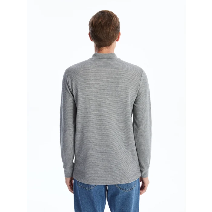 LCWAIKIKI Classic Gri Polo Yaka Uzun Kollu Erkek Sweatshirt