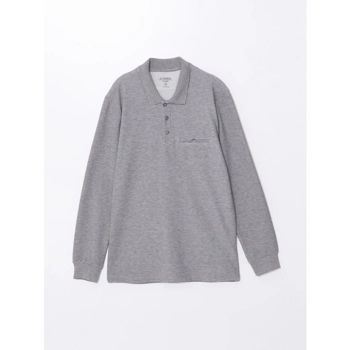 LCWAIKIKI Classic Gri Polo Yaka Uzun Kollu Erkek Sweatshirt