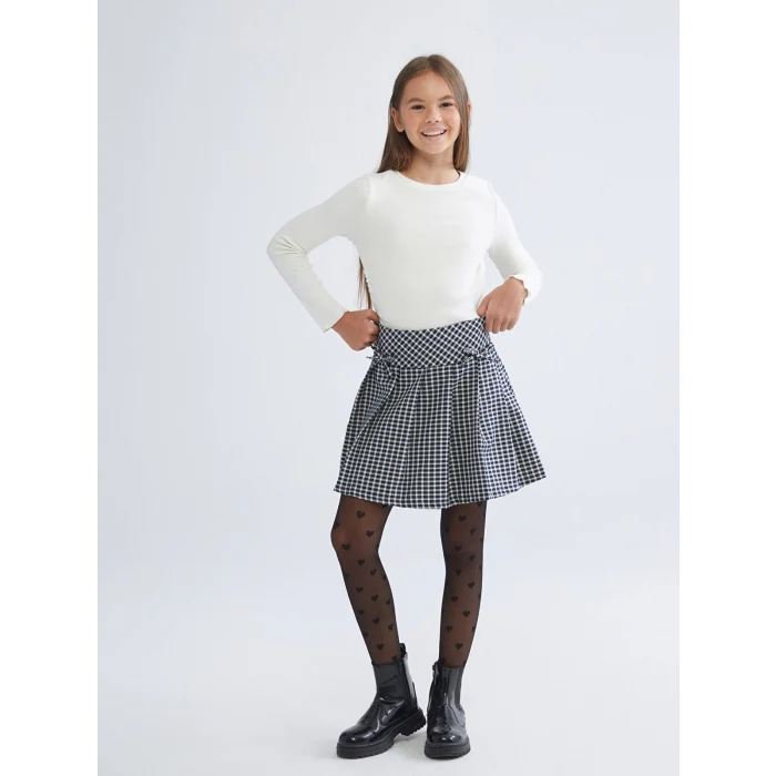 LCW Kids Lacivert Beli Lastikli Ekose Kız Çocuk Etek