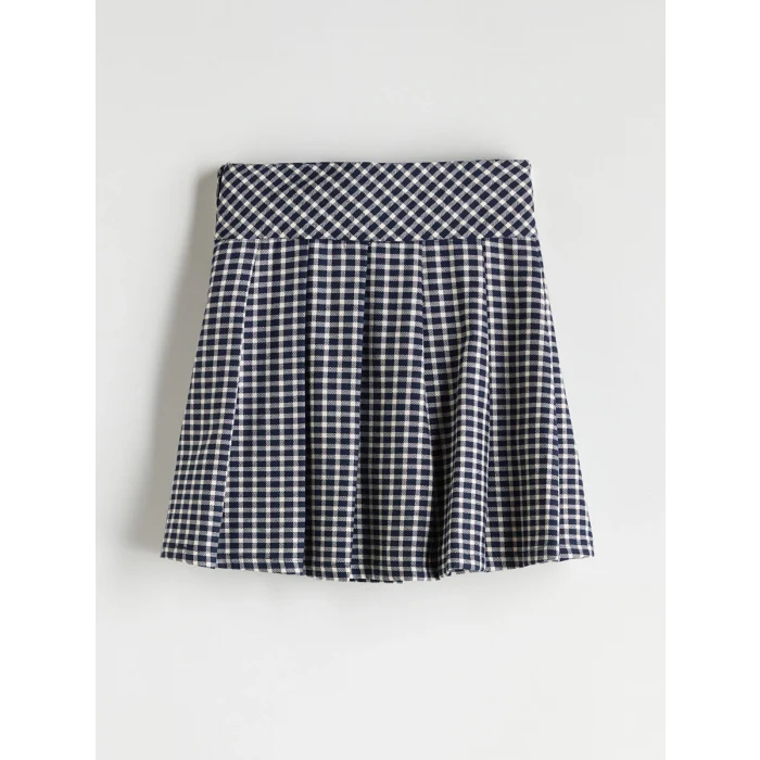 LCW Kids Lacivert Beli Lastikli Ekose Kız Çocuk Etek