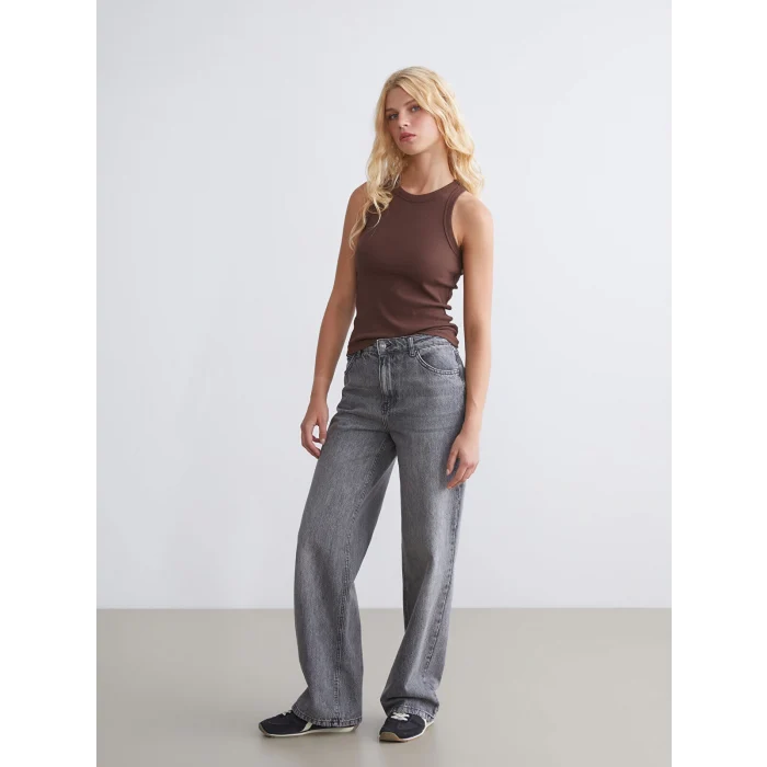 XSIDE Gri Straight Fit Kadın Jean Pantolon