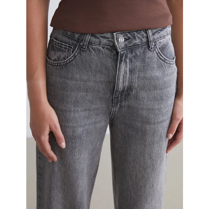 XSIDE Gri Straight Fit Kadın Jean Pantolon