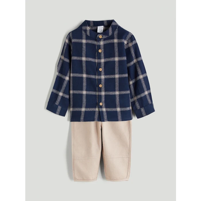 LCW baby Lacivert Ekose Erkek Bebek Gömlek ve Pantolon 2li